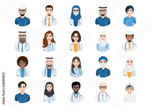 Big bundle of different people avatars. Set of medical or doctor team portraits. Men and women avatar characters.