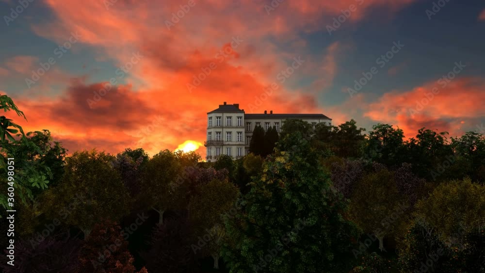 Big building from Lumion 3D on top of mountain surrounded by forest Big building from Lumion 3D on top of mountain surrounded by forest