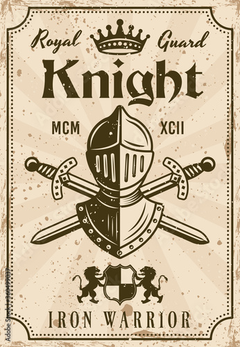 Knight vector medieval thematic vintage poster
