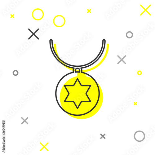 Grey line Star of David necklace on chain icon isolated on white background. Jewish religion. Symbol of Israel. Jewellery and accessory. Vector Illustration.