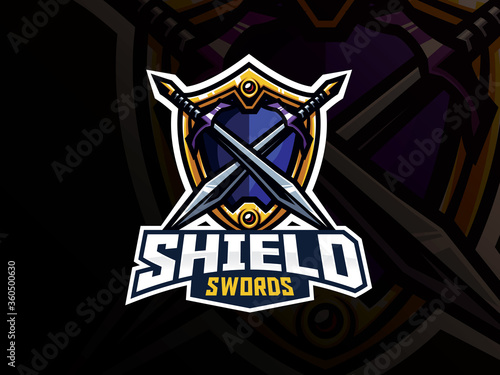 Shield and swords badge sport logo design