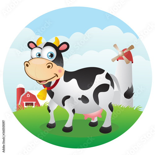 Happy cute cow grazing in the farm