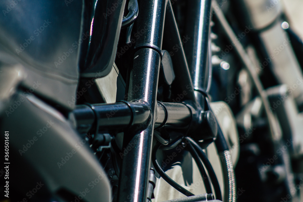 Closeup of a motorcycle parked in the streets of Limassol in Cyprus Island