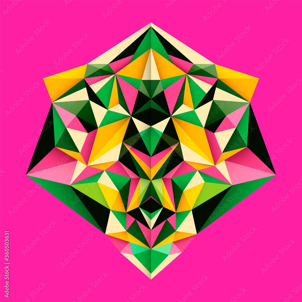 Fototapeta premium Abstract style angular object, made of various designed geometric shapes in color. Vector illustration.