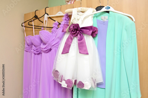 wedding dresses on hangers