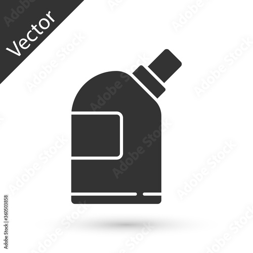 Grey Plastic bottles for laundry detergent, bleach, dishwashing liquid or another cleaning agent icon isolated on white background. Vector Illustration.