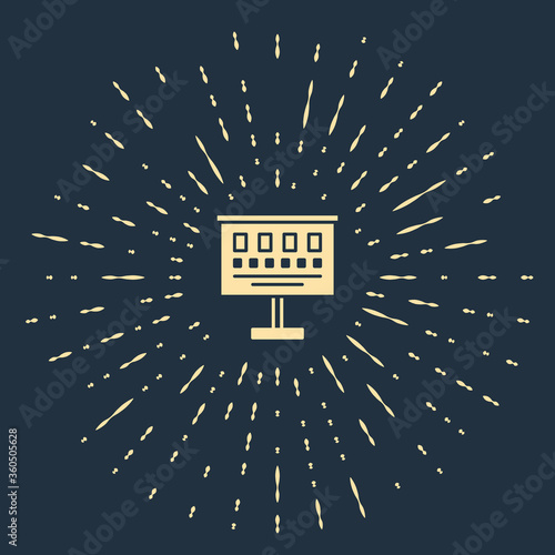 Beige Eye test chart icon isolated on blue background. Poster for vision testing in ophthalmic study. Snellen chart. Abstract circle random dots. Vector Illustration.