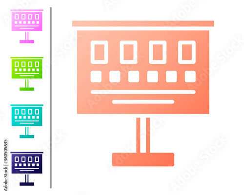 Coral Eye test chart icon isolated on white background. Poster for vision testing in ophthalmic study. Snellen chart. Set color icons. Vector Illustration.