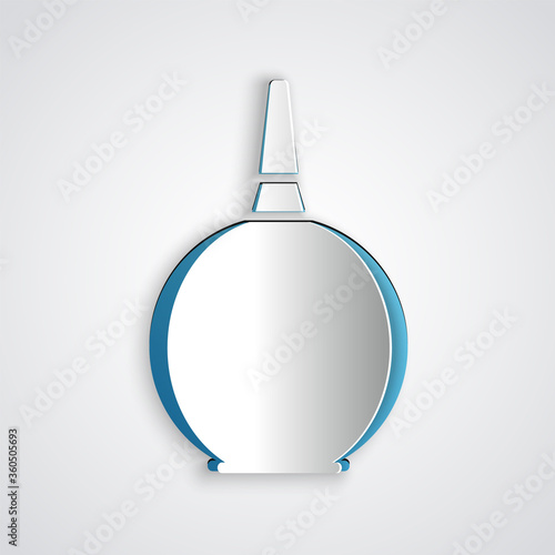 Paper cut Enema icon isolated on grey background. Enema with a plastic tip. Medical pear. Paper art style. Vector Illustration.