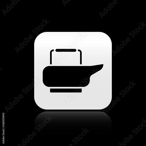 Black Bedpan icon isolated on black background. Toilet for bedridden patients. Silver square button. Vector Illustration.