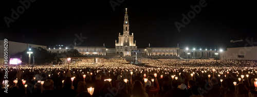 Procession of candles at the Sanctuary of Our Lady of Fatima, in Portugal. photo