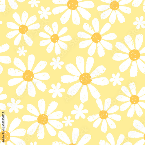 Fotografia, Obraz Seamless with daisy flower on yellow background vector
