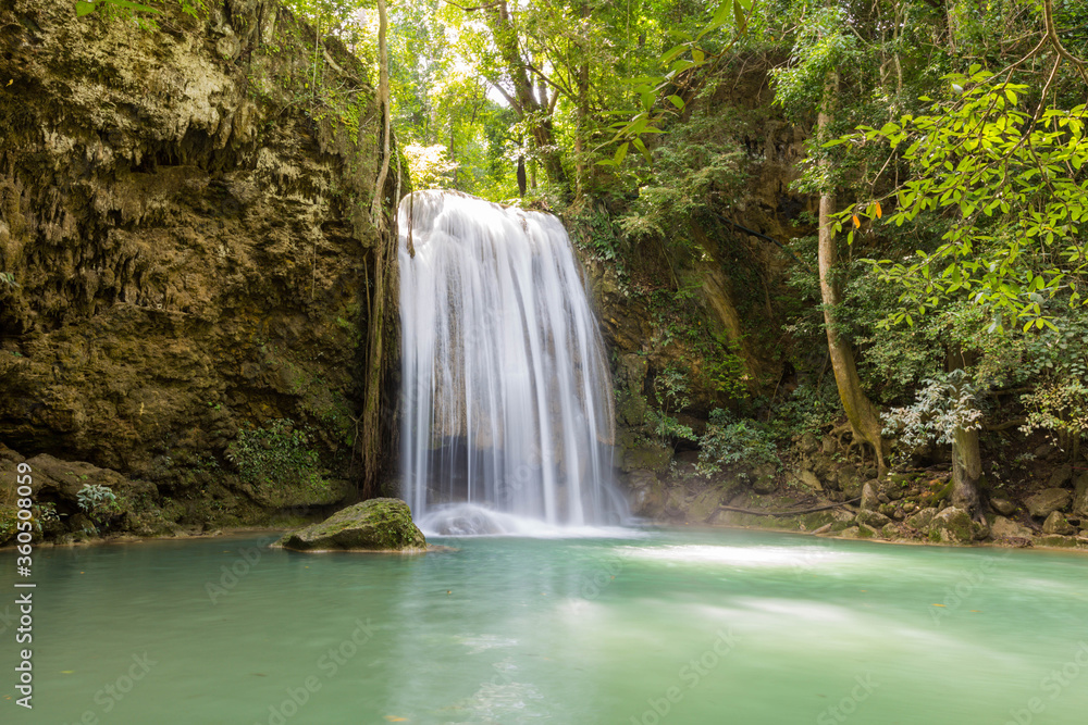 Long exposure short of Erawan waterfalll, a beautiful tropical waterfall in Thailland Long exposure short of Erawan waterfalll, a beautiful tropical waterfall in Thailland