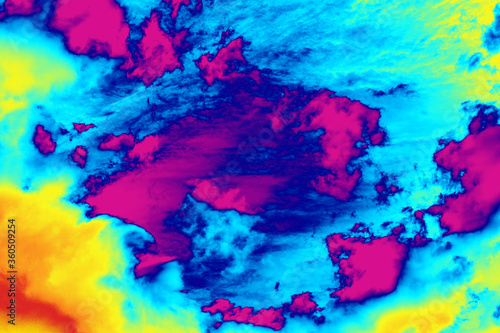Conceptual rainbow colored background of thermal clouds weather report forecast thermal screen radar imaging