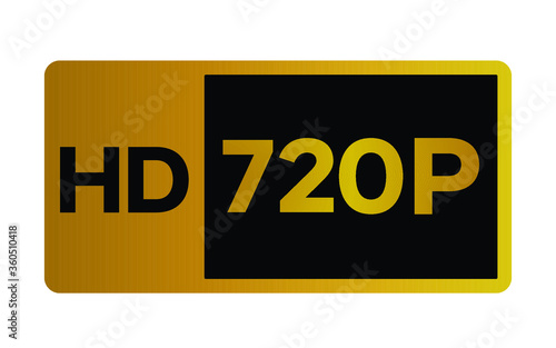 Gold 720p HD label isolated on white background. High resolution Icon logo; High Definition TV / Game screen monitor display vector label. photo
