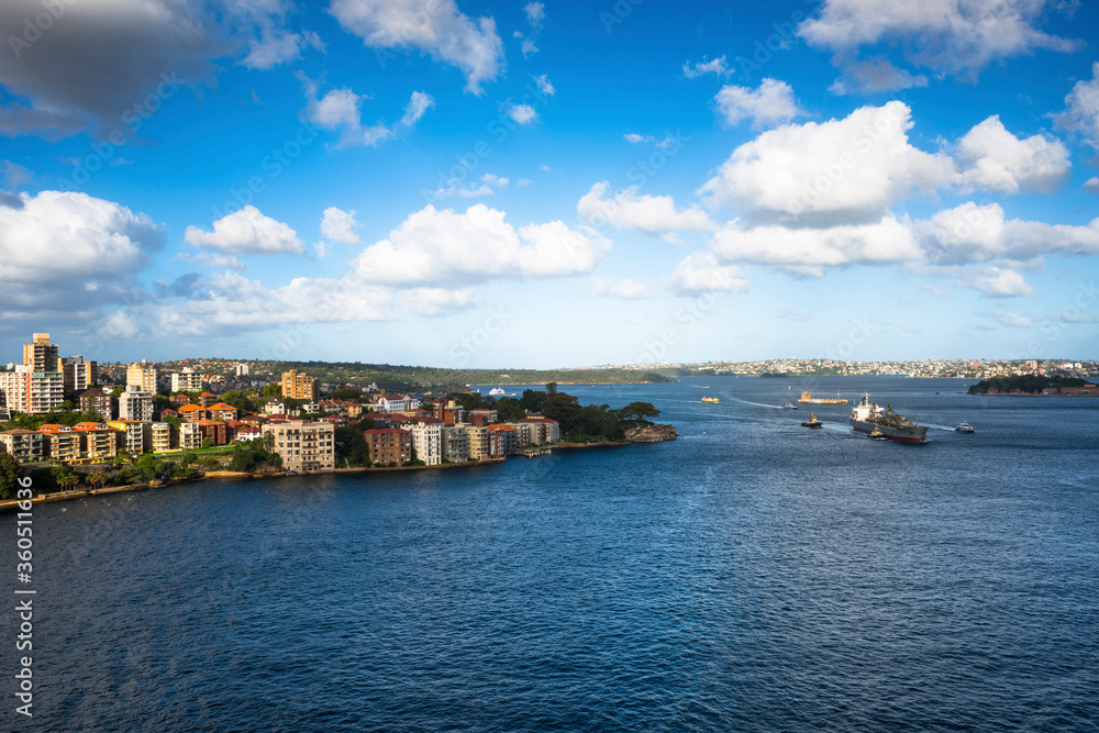 Aerial view of Sydney Harbour and North Shore.