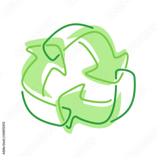 Recycle sign - drawn ec-friendly emblem for biodegradable zero waste products packaging - isolated vector logo