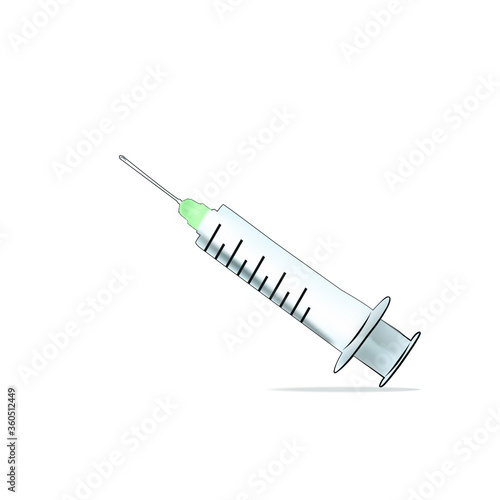 Plastic medical syringe with needle.