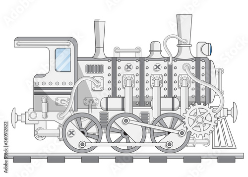 Futuristic steam locomotive. Side view. Isolated on white background. Vector illustration.