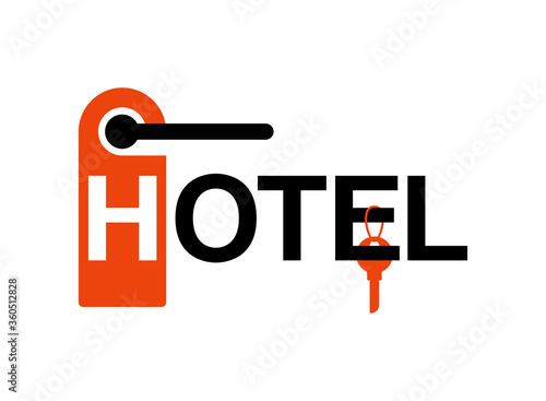 Hotel sign (logo template or for street signpost or reception banner), doorhanger and sleeping room keys - isolated vectoer emblem