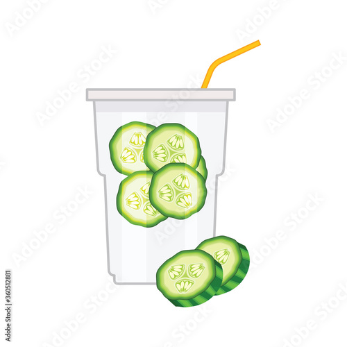 fresh green cucumber juice on white background vector illustration