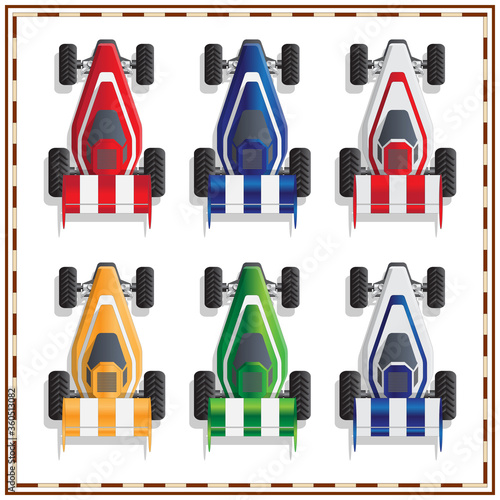A set of cars on the radio control. View from above. Isolated on white background. Vector illustration. 