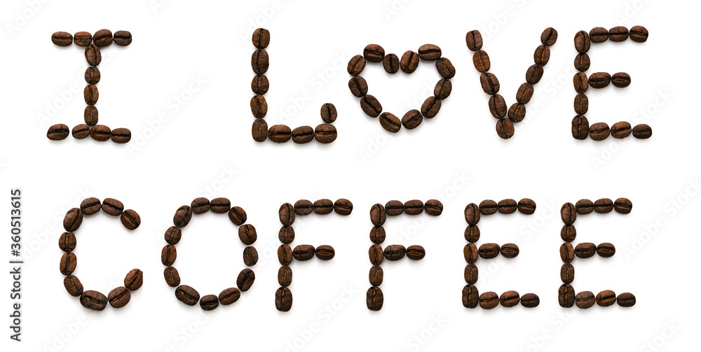 The inscription I love coffee made up of coffee beans The inscription I love coffee made up of coffee beans