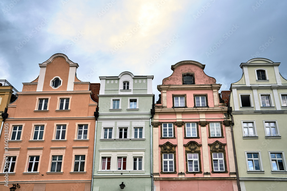 Facades of historic tenement houses on the market square