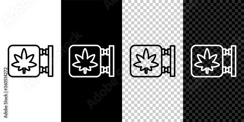 Set line Marijuana and cannabis store icon isolated on black and white background. Equipment and accessories for smoking, storing medical cannabis. Vector Illustration.