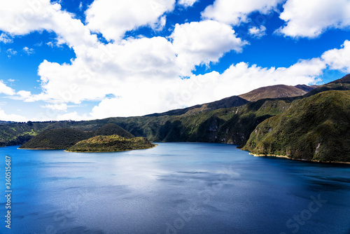 Amazing view of lake of the Quilotoa caldera. Cuicocha is the western volcano in Andes range and is located in andean region of Ecuador. Otavalo, South America photo