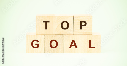 words top goal with black letters on small wooden cubes