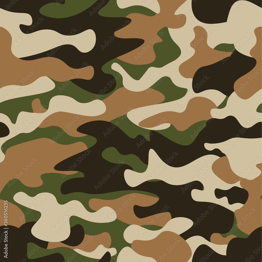 Fototapeta premium Modern fashion vector trendy camo pattern.Classic clothing style masking camo repeat print. Green brown black olive colors forest texture. Design element. Vector illustration.