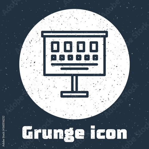 Grunge line Eye test chart icon isolated on grey background. Poster for vision testing in ophthalmic study. Snellen chart. Monochrome vintage drawing. Vector Illustration.