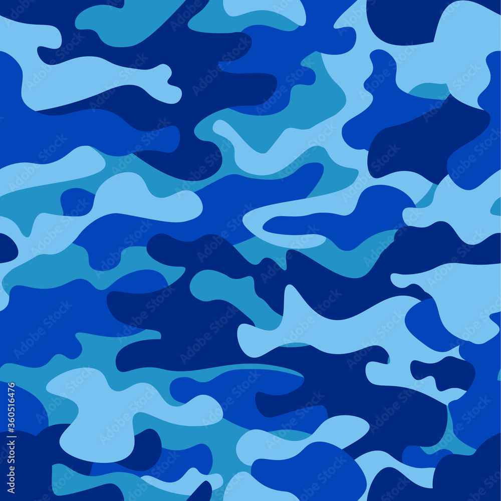 Camouflage pattern background seamless vector illustration. Classic clothing style masking camo repeat print. Blue colors marines texture Camouflage pattern background seamless vector illustration. Classic clothing style masking camo repeat print. Blue colors marines texture