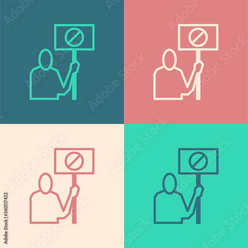 Pop art line Nature saving protest icon isolated on color background. Earth planet protection, environmental issues demonstration. Vector Illustration.
