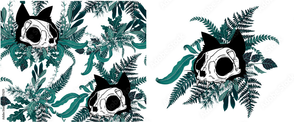 Skull of a cat. Cat silhouette. Tattoo, Boho print, poster, t-shirt. textiles Vintage engraving. Vintage style. Traditional art tattoos. Blackwork. Stock Illustration | Adobe Stock Skull of a cat. Cat silhouette. Tattoo, Boho print, poster, t-shirt. textiles Vintage engraving. Vintage style. Traditional art tattoos. Blackwork. Stock Illustration | Adobe Stock