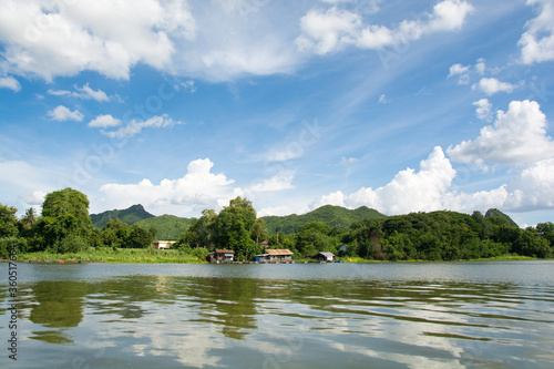 Beautiful landscape river kwai and  blue sky backgrounds in Kanchanaburi province  Thailand