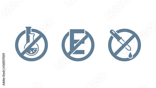 No preservatives, no additives, E number and dye free stamp - organic food stickers set - monochrome vector icons (labels)