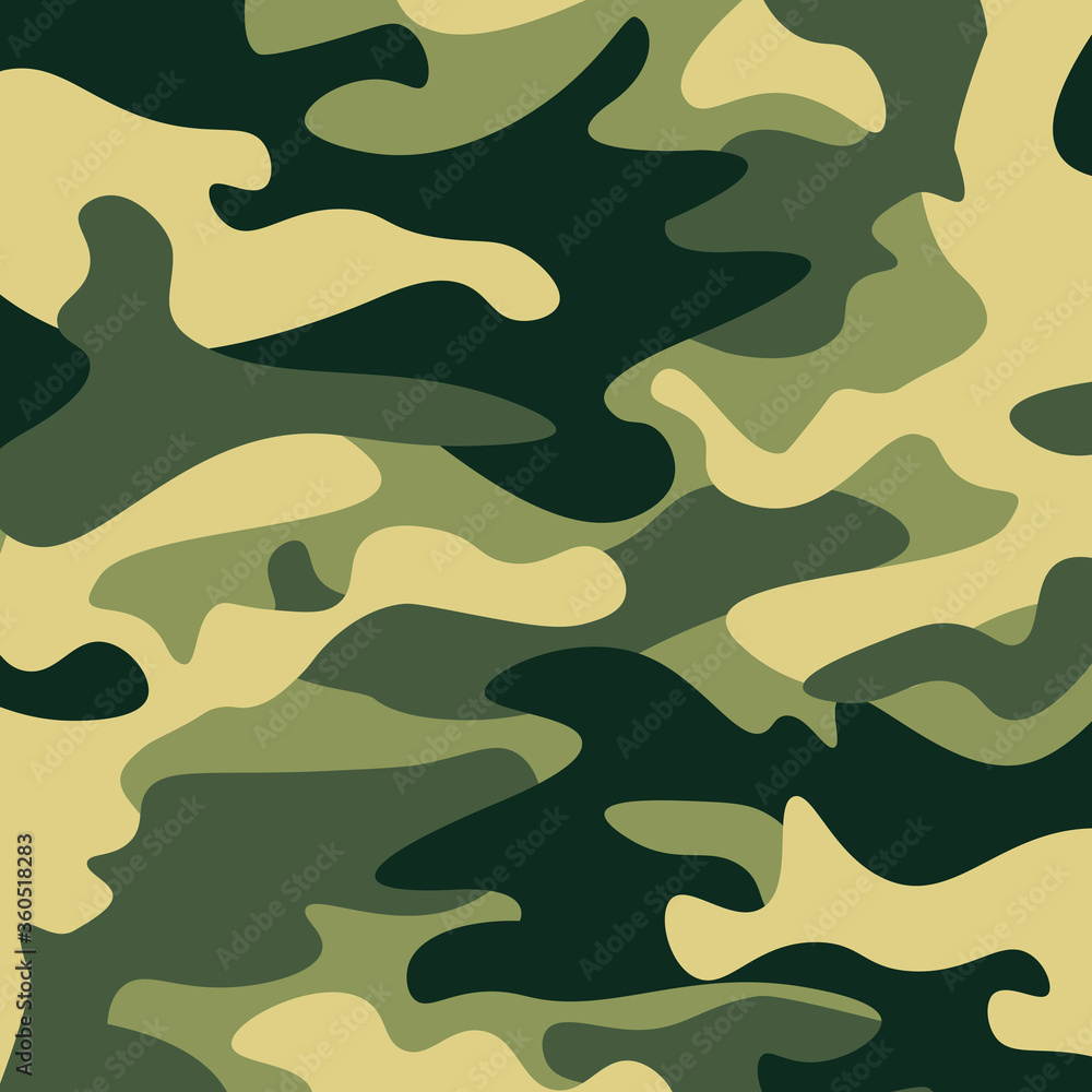 Camouflage pattern background. Classic clothing style masking camo repeat print. Green brown black olive colors forest texture. Design element. Vector illustration. Camouflage pattern background. Classic clothing style masking camo repeat print. Green brown black olive colors forest texture. Design element. Vector illustration.