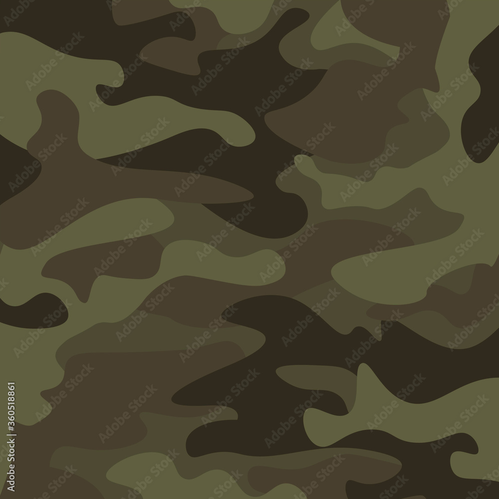 Camouflage pattern background. Classic clothing style masking camo repeat print. Green brown black olive colors forest texture. Design element. Vector illustration. Camouflage pattern background. Classic clothing style masking camo repeat print. Green brown black olive colors forest texture. Design element. Vector illustration.