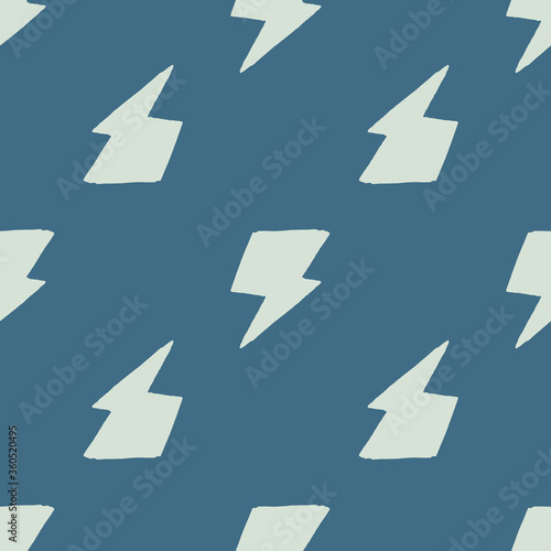 Geometric black thunder backdrop seamless pattern on blue background. Lightning bolts. Thunderbolt wallpaper.