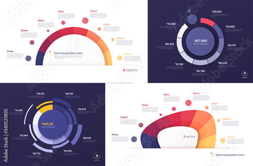 Set of vector circle chart designs, modern templates for creating infographics, presentations, reports, visualizations