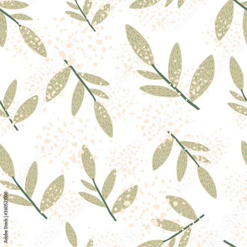 Schilderij op canvas Hand drawn branches with leaves seamless pattern on grunge background