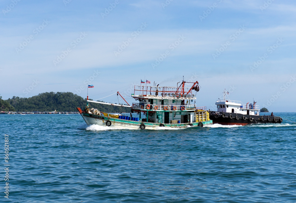 KOTA KINABALU, MALAYSIA - SEPTEMBER 01, 2016: Fishermen boat in Kota Kinabalu, Sabah Borneo, Malaysia.