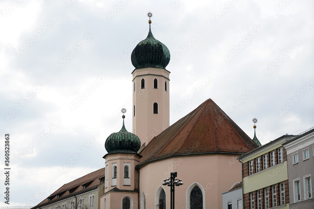 Bavarian old town with architecture of churches and towers Bavarian old town with architecture of churches and towers