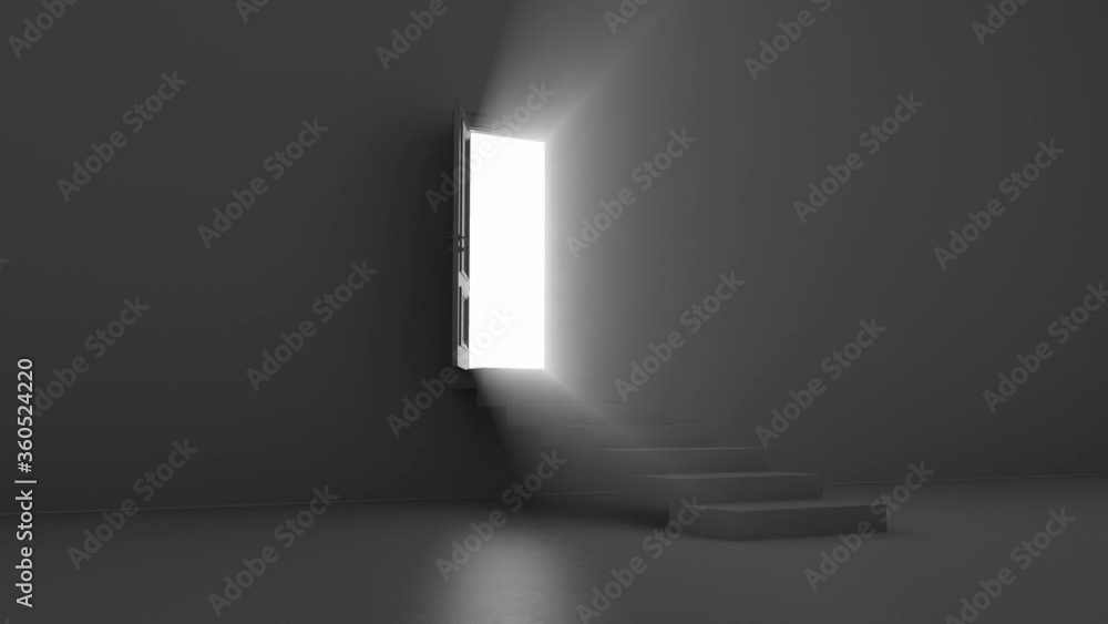 shine of an open door with steps in a dark room shine of an open door with steps in a dark room