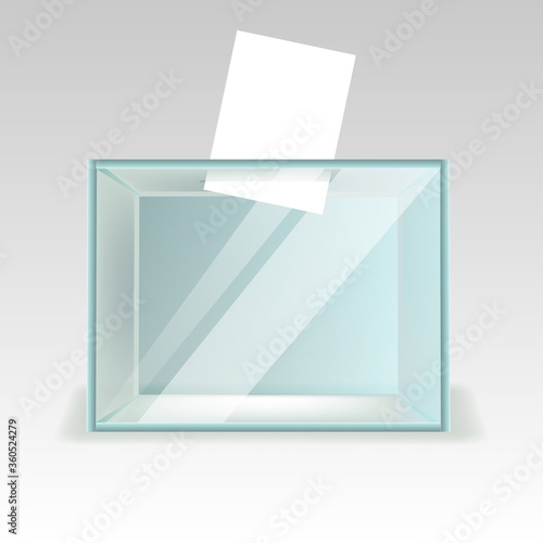 Glass ballot box, a box with transparent walls and opening.