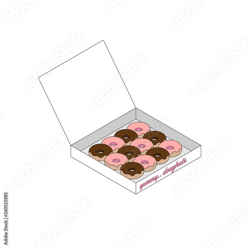 Isometric Box Of Glazed Doughnuts