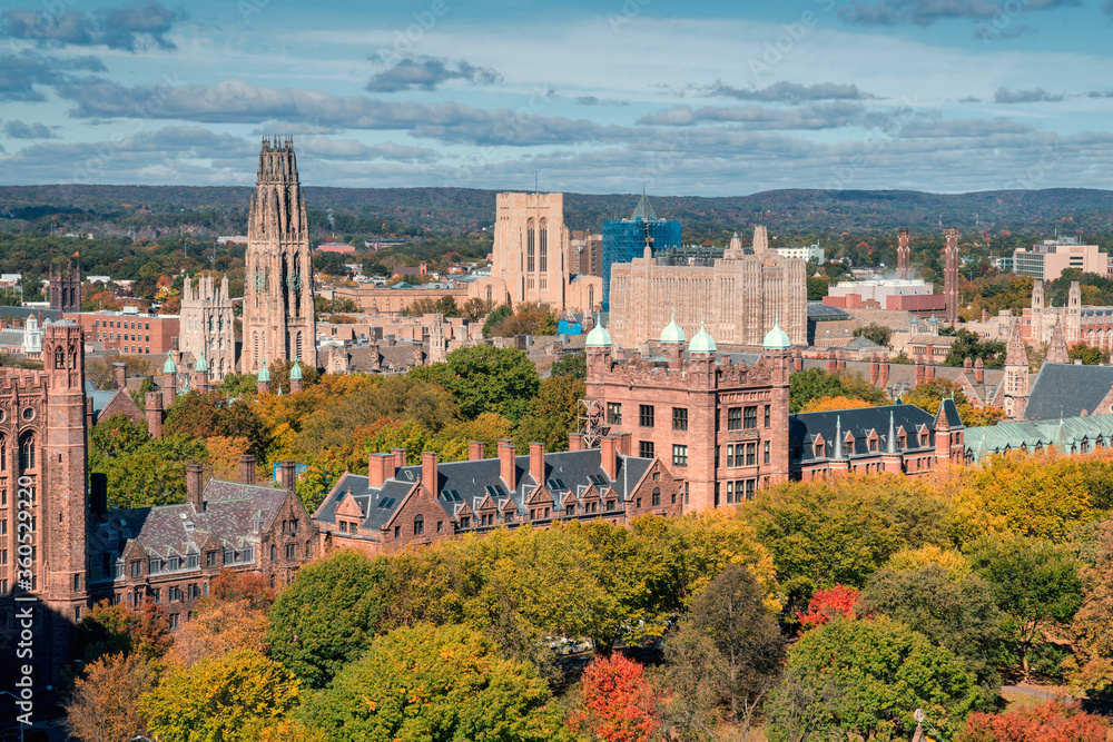 Fototapeta premium City of New Haven in the fall from birds eye perspective