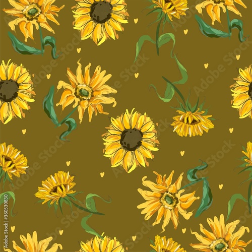 Flowers sunflowers seamless pattern yellow background. garden. for fabric  textiles  clothing